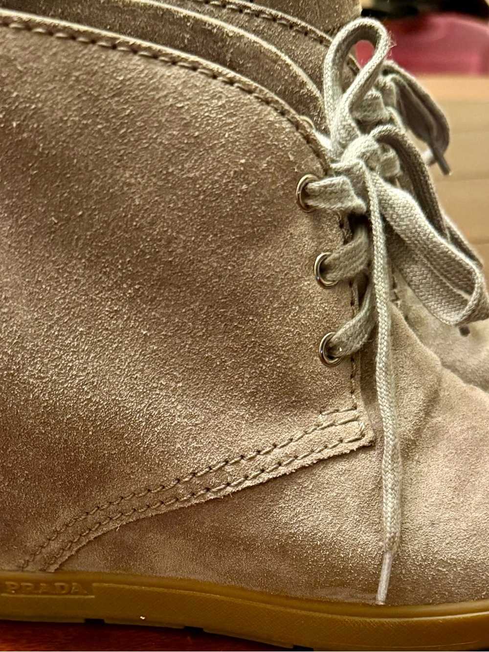 Prada Sport Suede Lace-Up Ankle Wedge Booties Grey/Taupe IT 38 US 8 - Picture 2 of 9